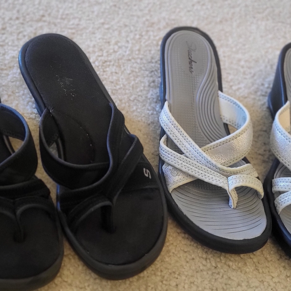 2 pair Skechers Black and Silver Women's Sandals